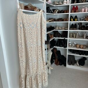 Anthropologie Beige and White Lace Maxi Dress